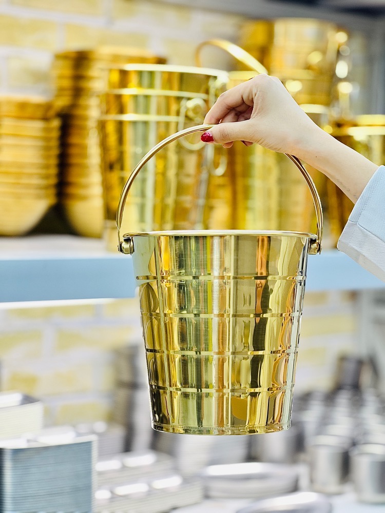 سطل یخ استیل طلایی